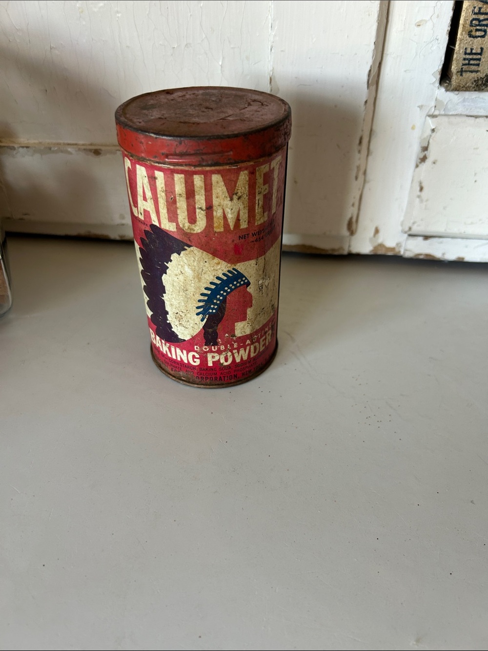 Calumet Baking Powder Tin - Red and Cream Vintage Can